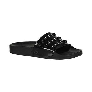 Carmen Sol Black Studded Slide Sandals with Bag